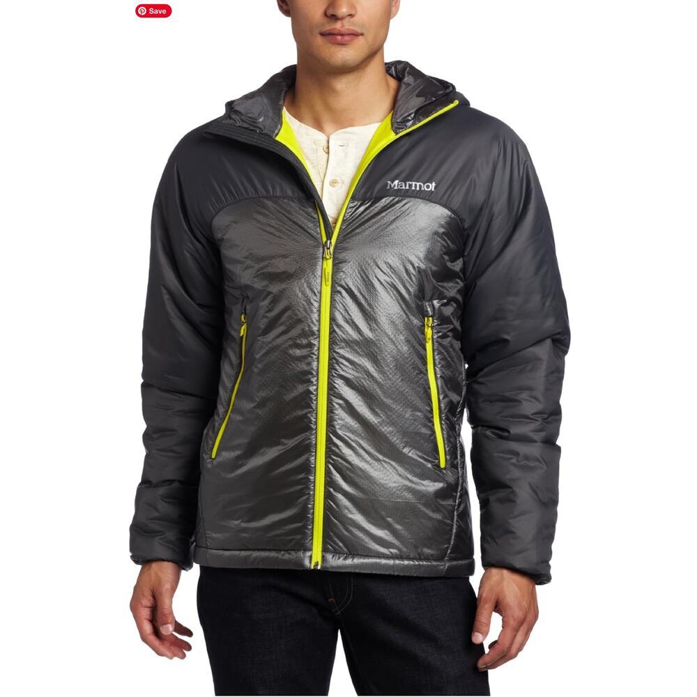 Marmot Mens Cinder/Dark Granite Baffin Hoody Puffer Jacket, Size M, EUC